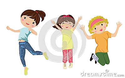 Three girls jumping Vector Illustration